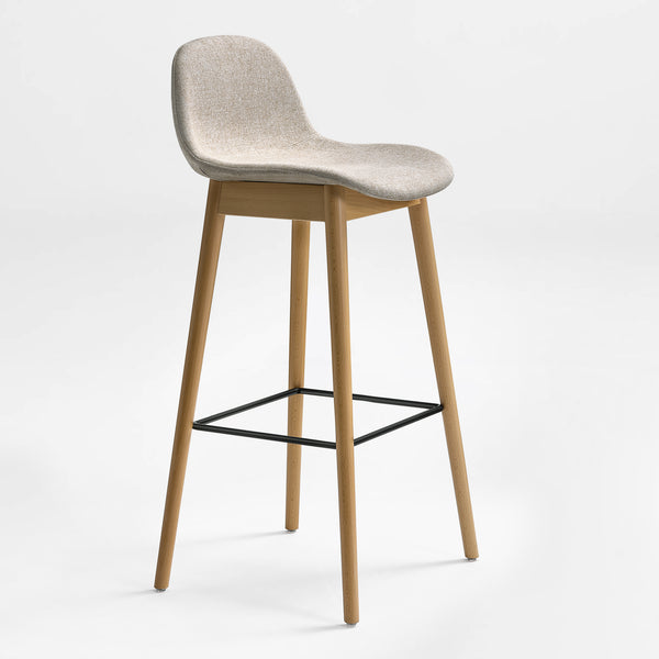 Eureka Ergonomic Perchamp beige fabric stool with oak legs