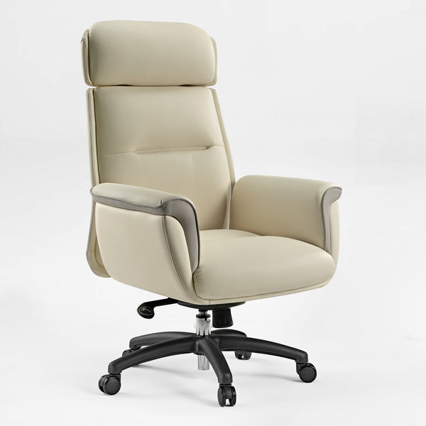 Royal Microfiber Leather Executive Office Chair in Ivory - Ergonomic Design.