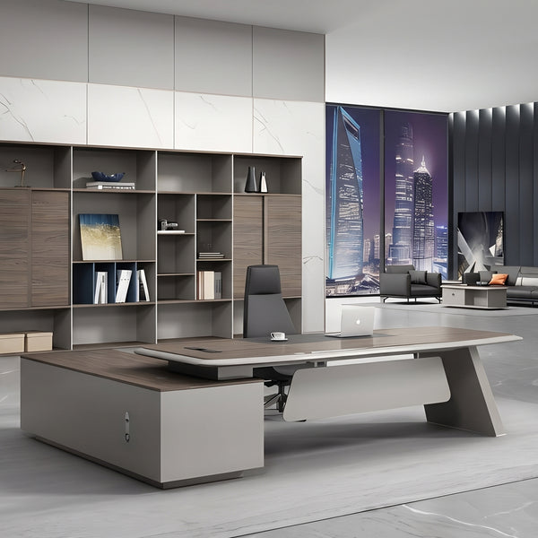 Walnut Grain & Khaki Executive President Desk