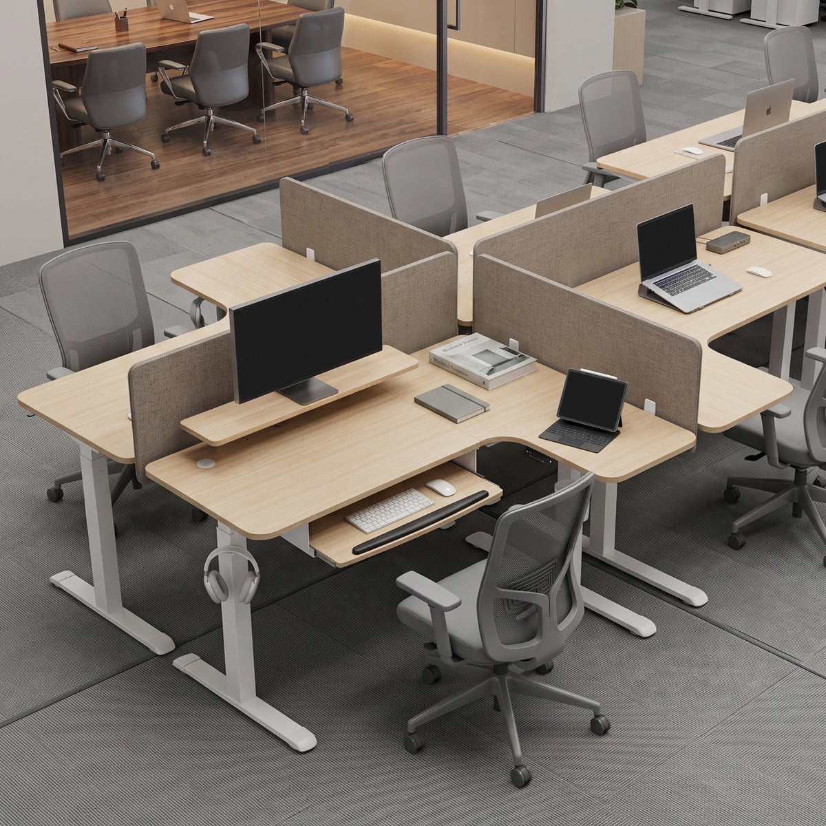 Eureka Ergonomic L-shaped standing desks with privacy screens