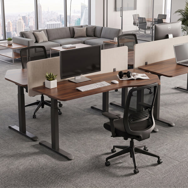 Eureka Ergonomic unique-shape standing desks in open-plan office