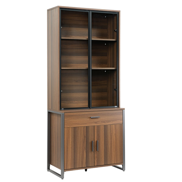 Eureka Ergonomic Walnut Bookshelf With Glass Door and Storage Cabinets.