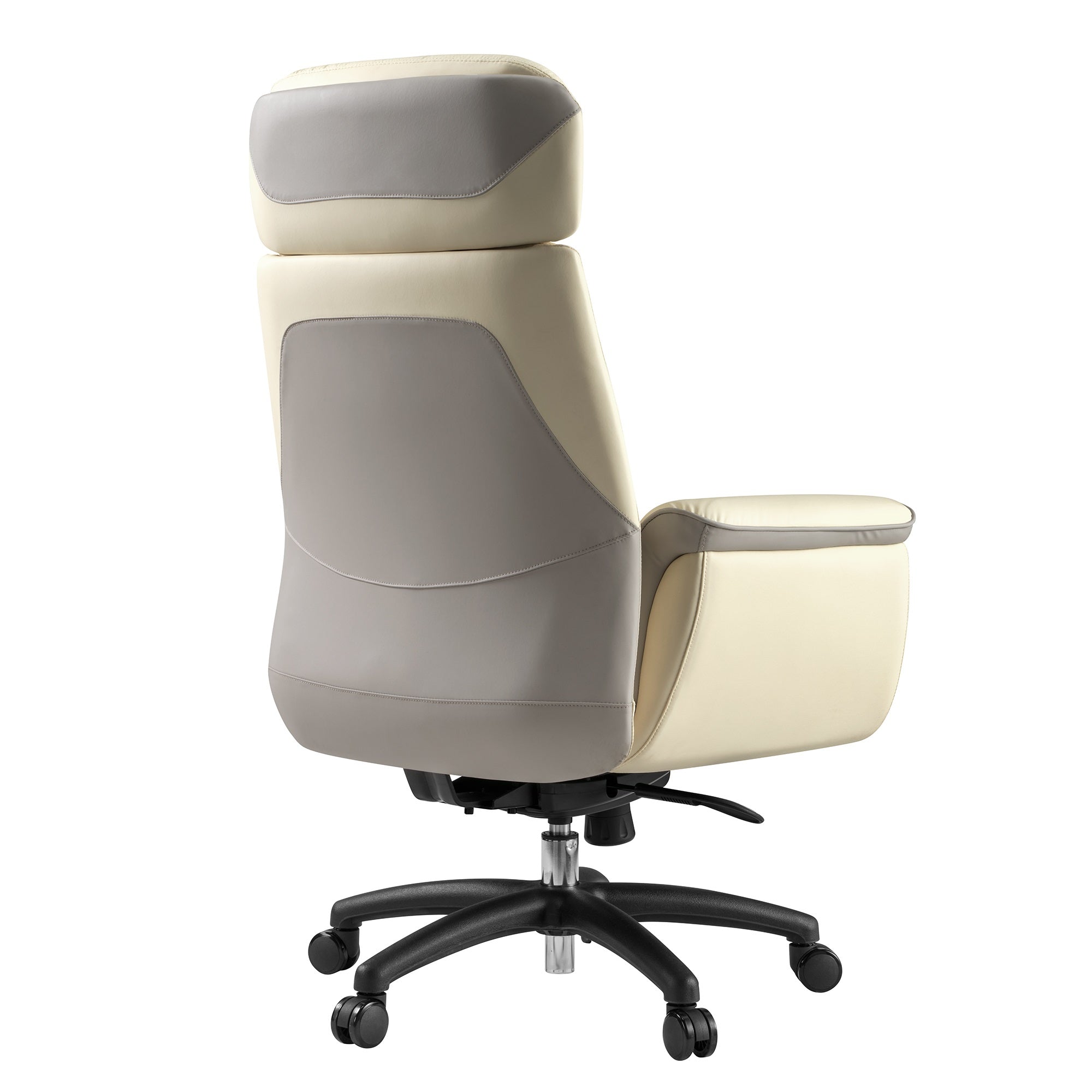 Royal Microfiber Leather Executive Office Chair in Cream and Gray, Ergonomic Design and Comfort Features.
