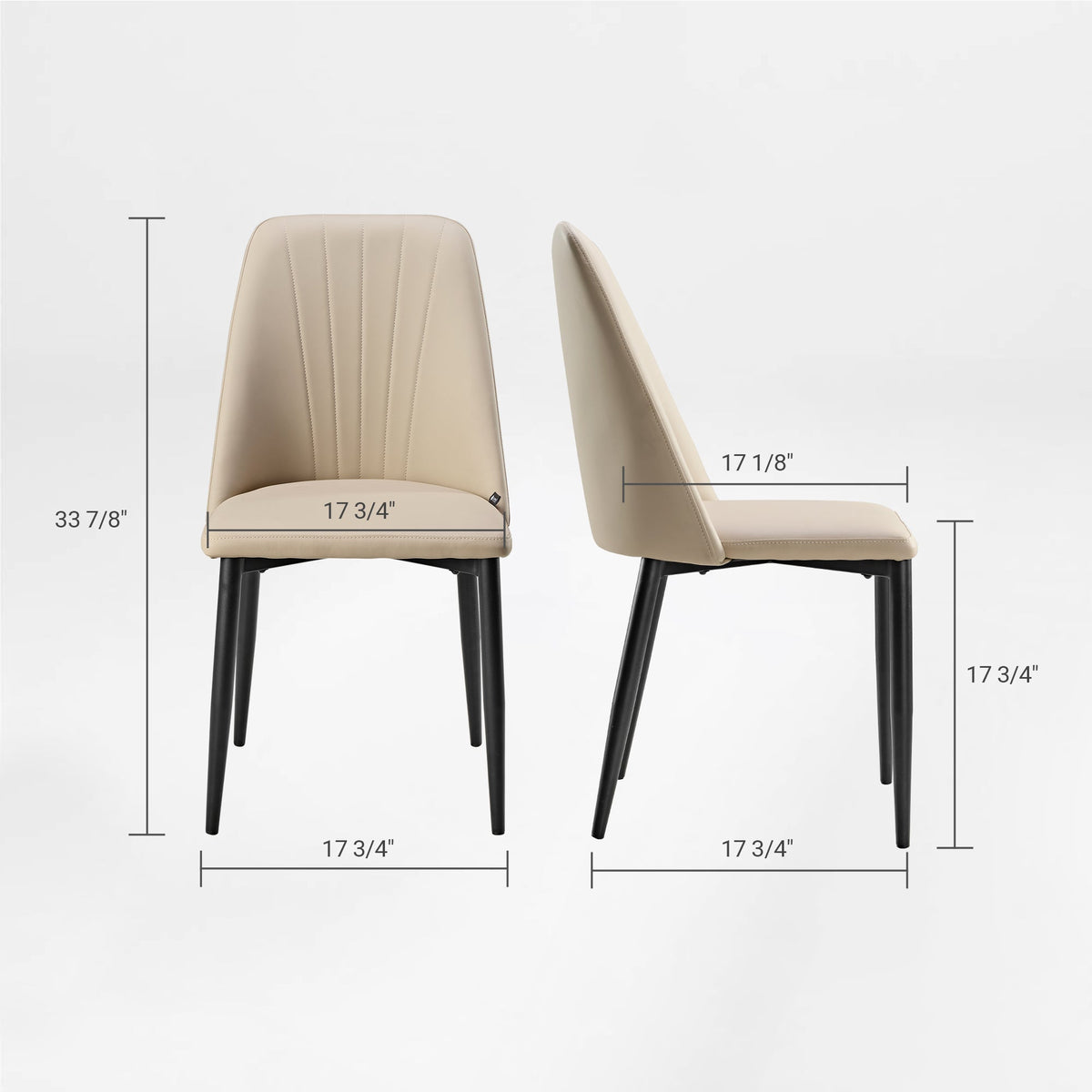 Chester Dining Chair With Dimensions, Off-White Pu Leather, Black Legs. Modern Dining Furniture.