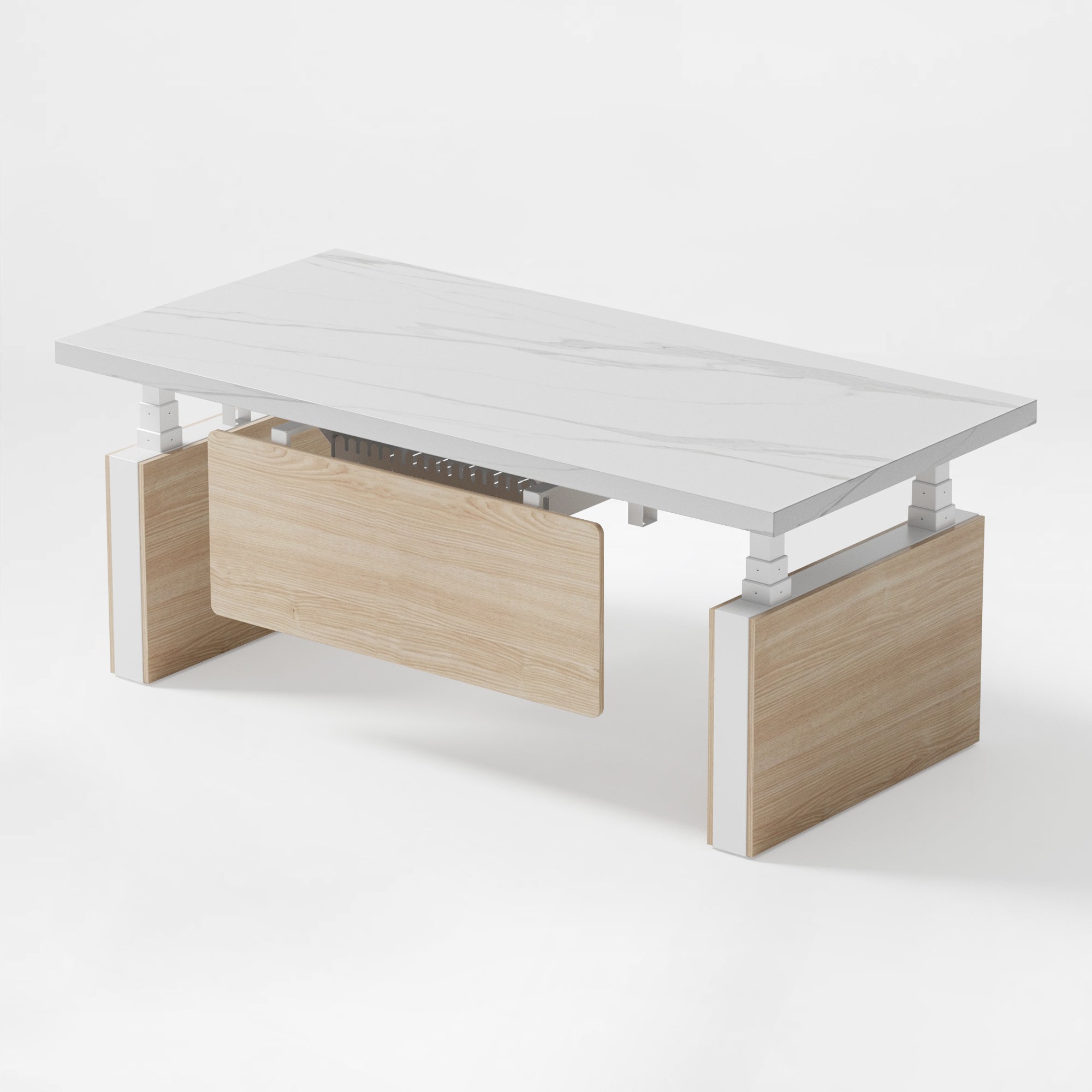Eureka Ergonomic Zen Pro 72'' Executive Standing Desk Back View With White & Maple Finishing.