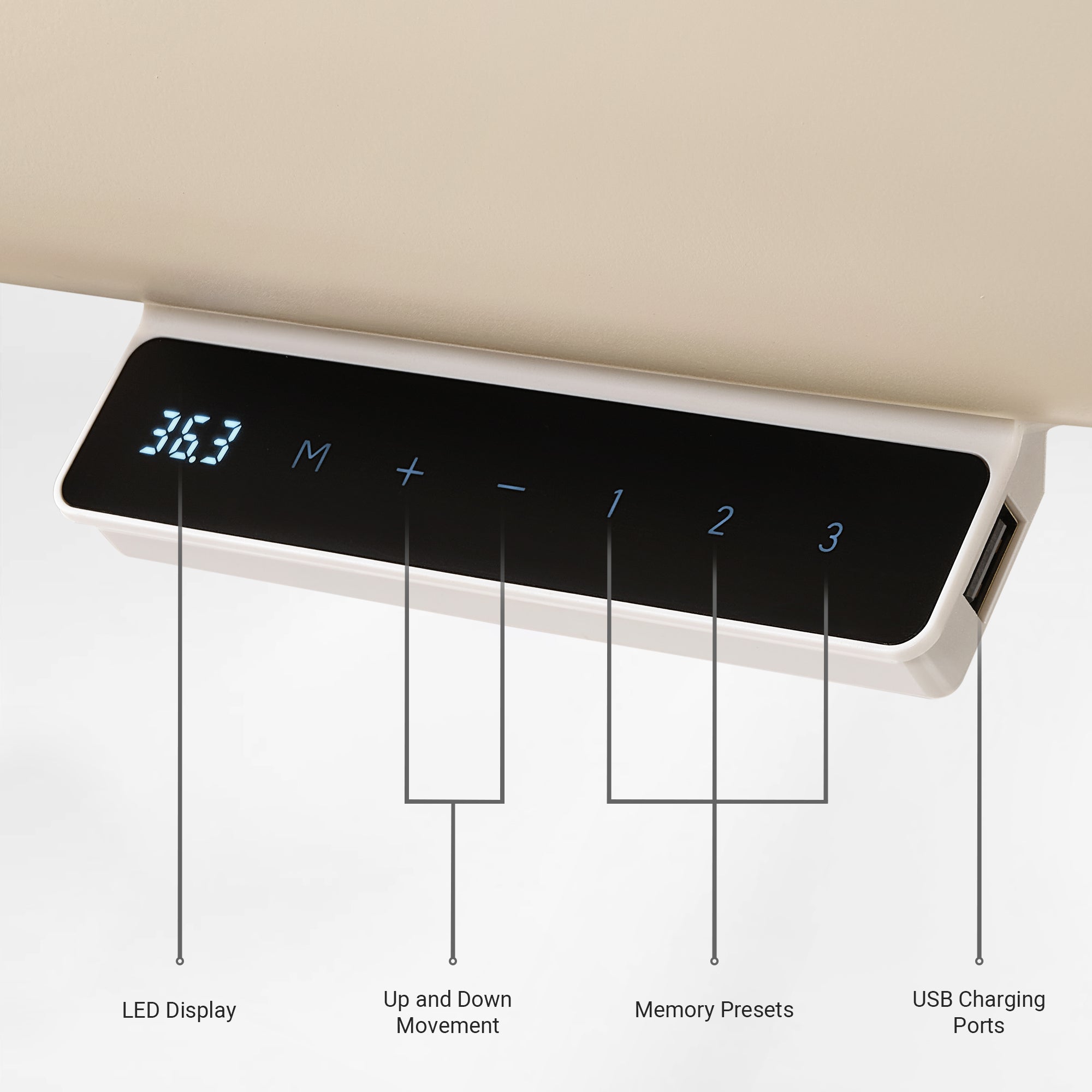 Eureka Ergonomic Opal Oval Executive Standing Desk Control Panel With Led Display, Memory Presets, and Usb Charging Ports.