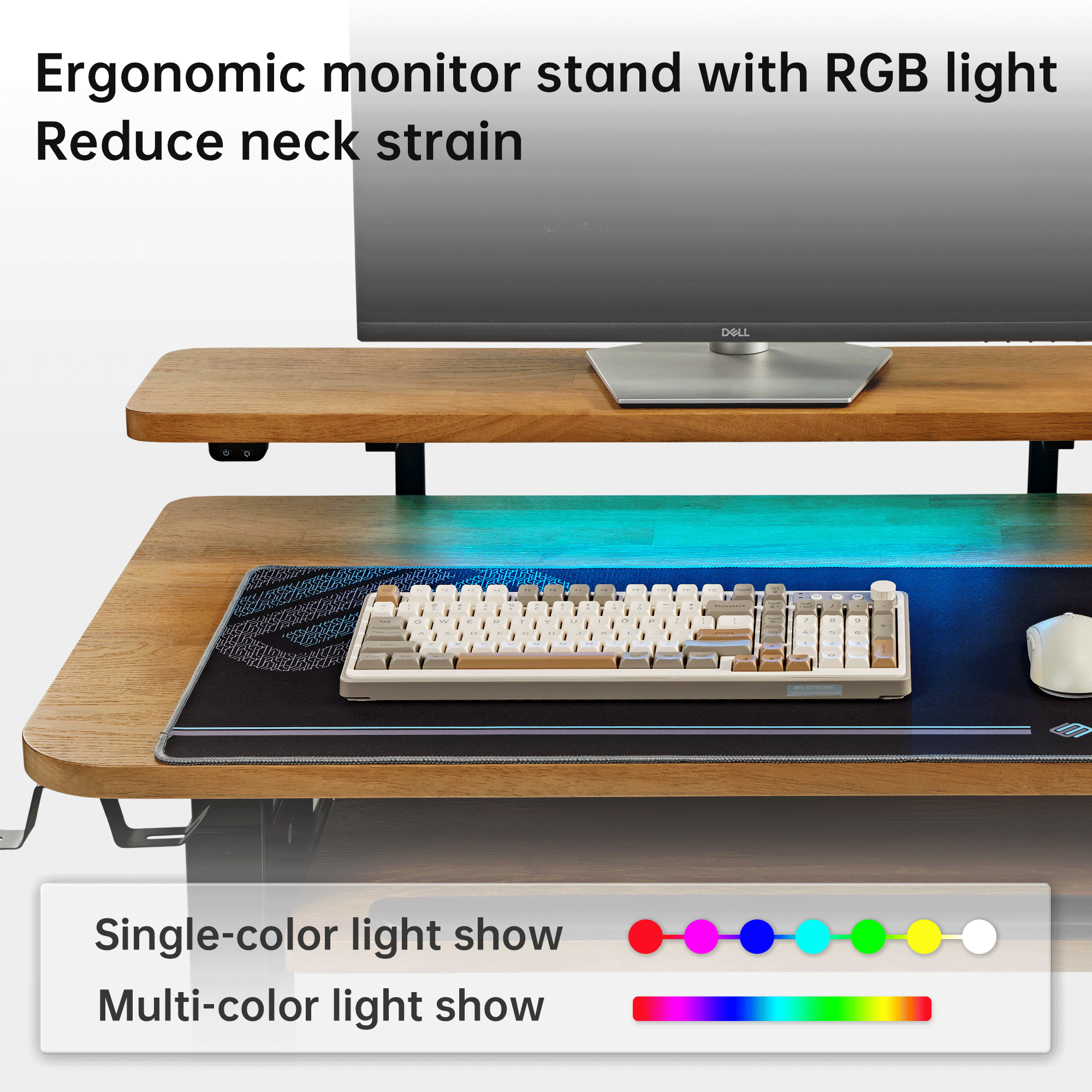 Ergonomic L-Shaped Desk With Monitor Stand and Rgb Light, Reducing Neck Strain, Maple Top, Ergonomic Workspace.