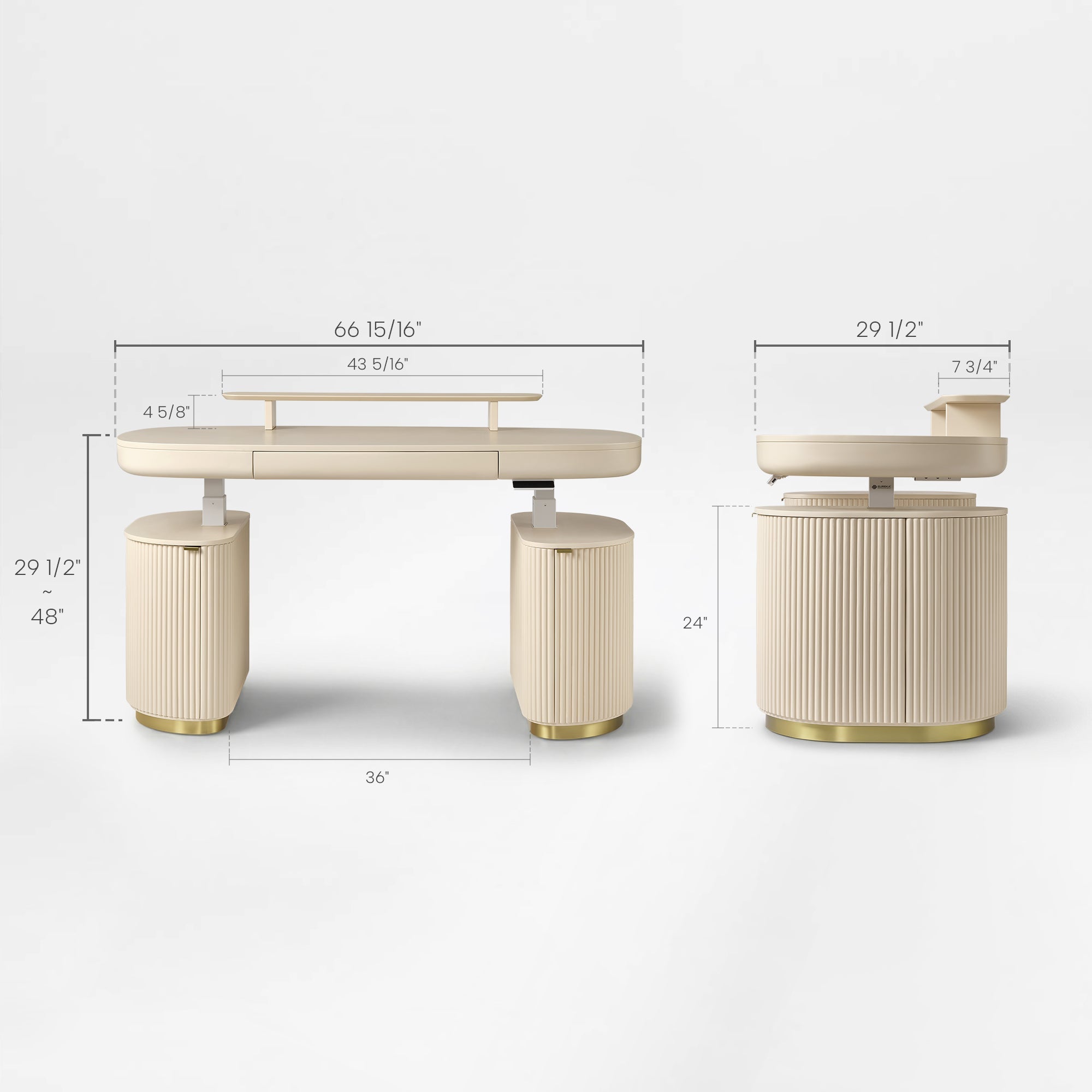 Eureka Ergonomic Opal Oval Executive Standing Desk - Technical Drawing With Dimensions.