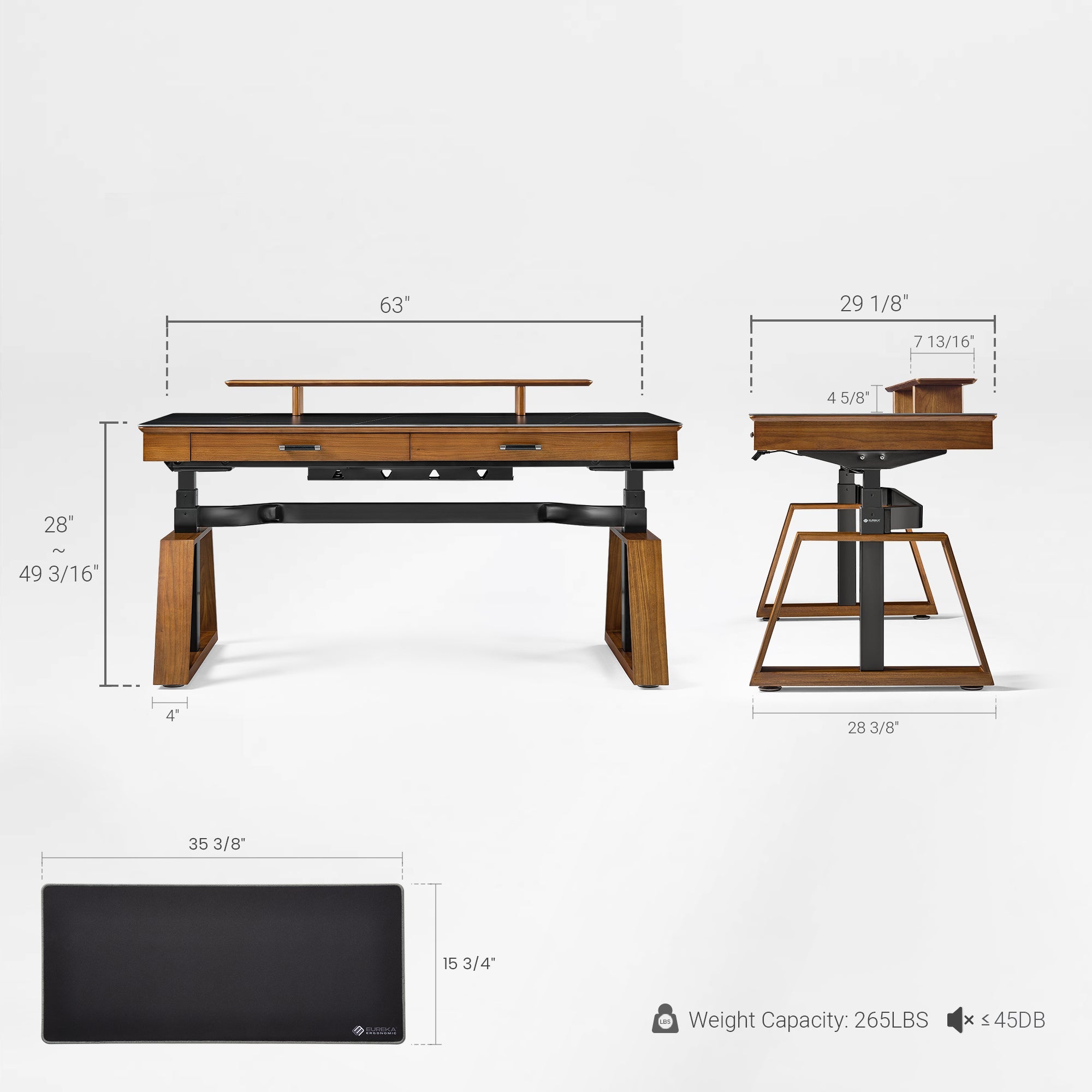 Eureka Ergonomic Ark Standing Desk Dimensions With Black Sintered Stone Top.