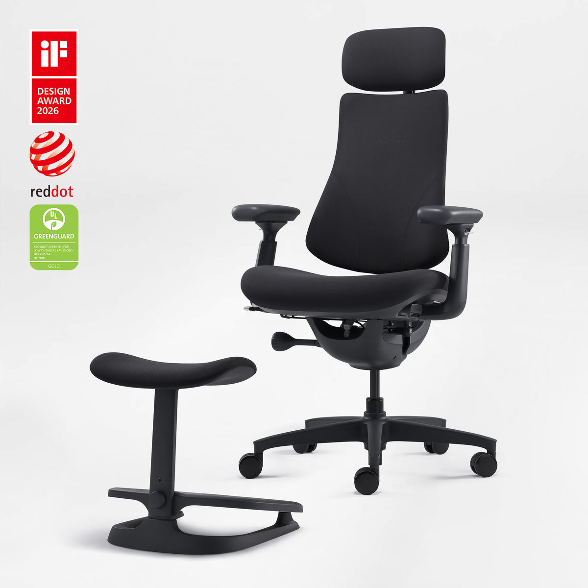 Eureka Ergonomic LiberNovo Omni black chair with matching ottoman