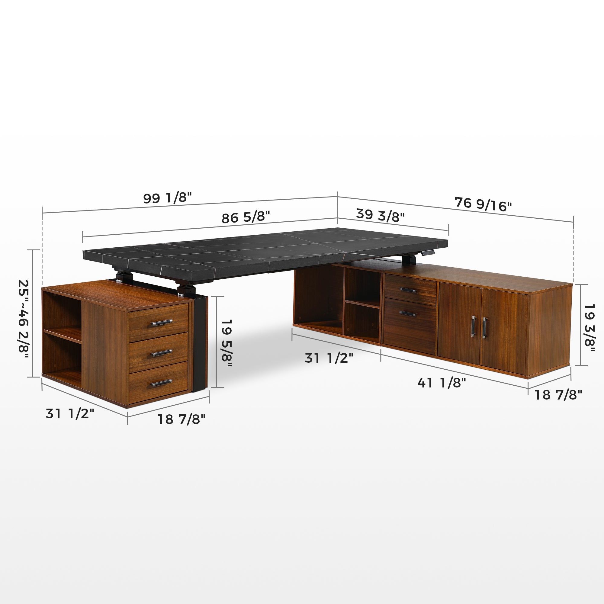 Zen Pro Series, 87"/72" Executive Standing Desk with Cabinets Set