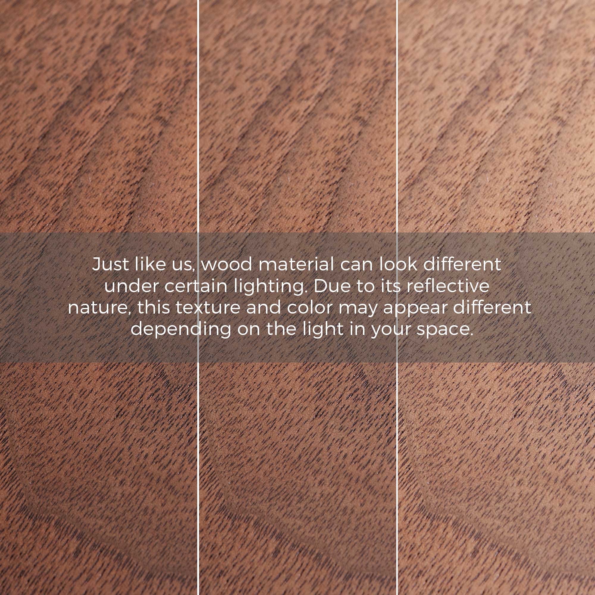 Walnut Wood Grain Variations On CT04 Coffee Table, Showing Texture and Color Shift Under Different Lighting.