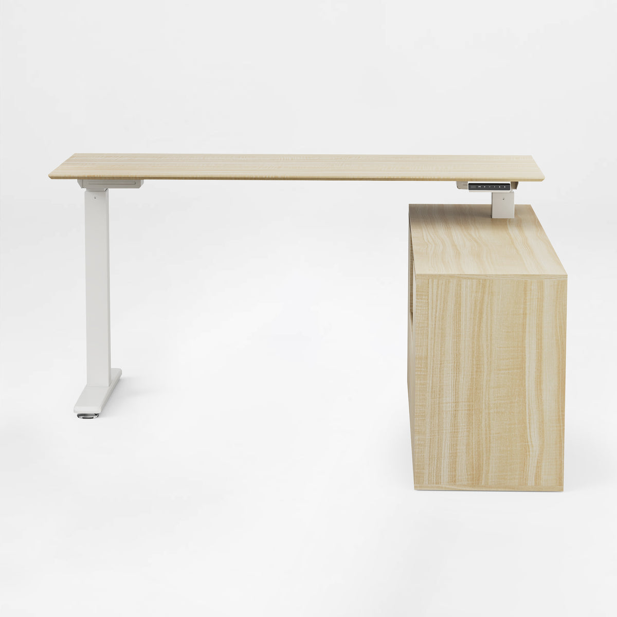 Eureka Ergonomic standing executive desk side view with storage cabinet