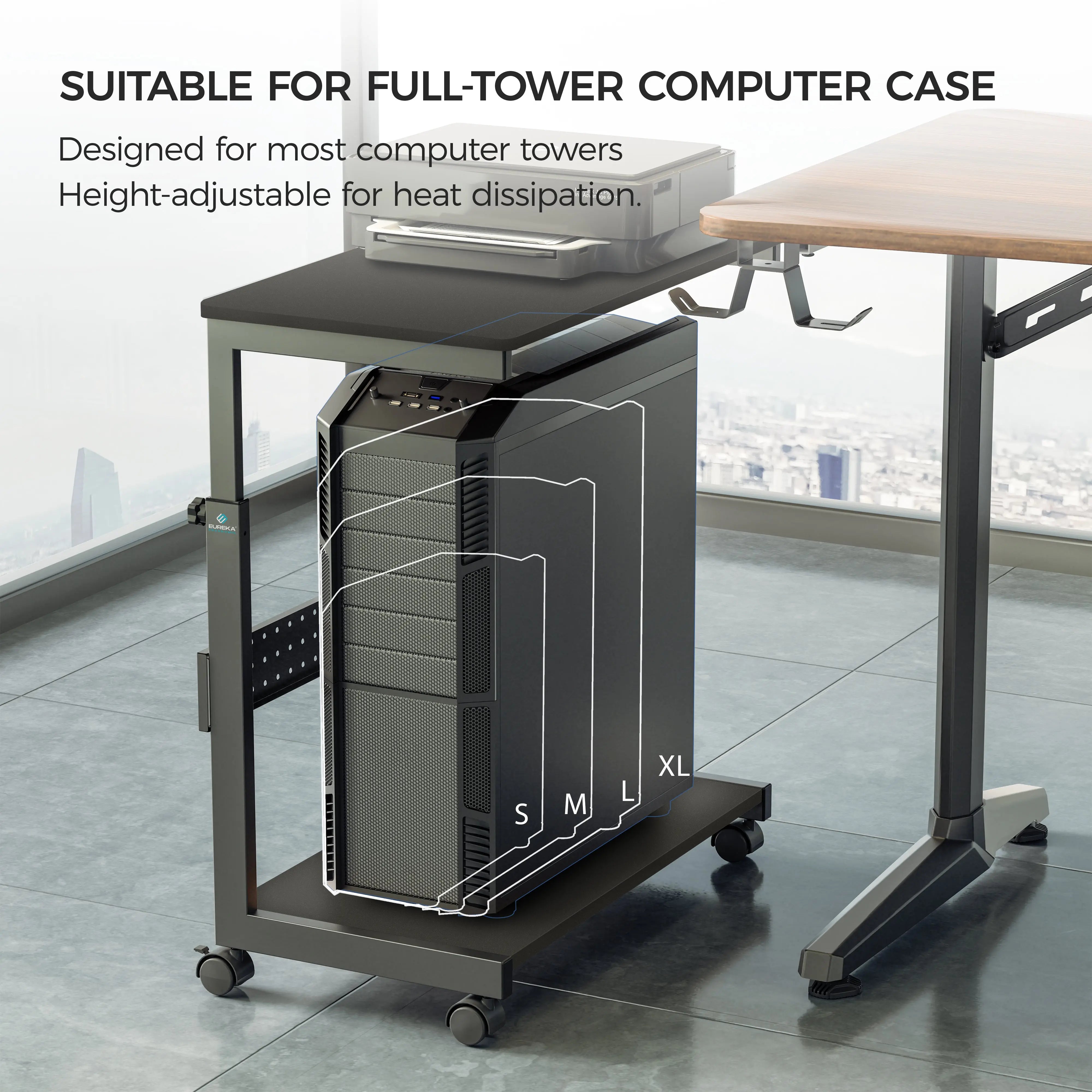 Eureka Ergonomic Mobile Cpu Cart for Full Tower Pc, Height Adjustable and Designed for Optimal Heat Dissipation.
