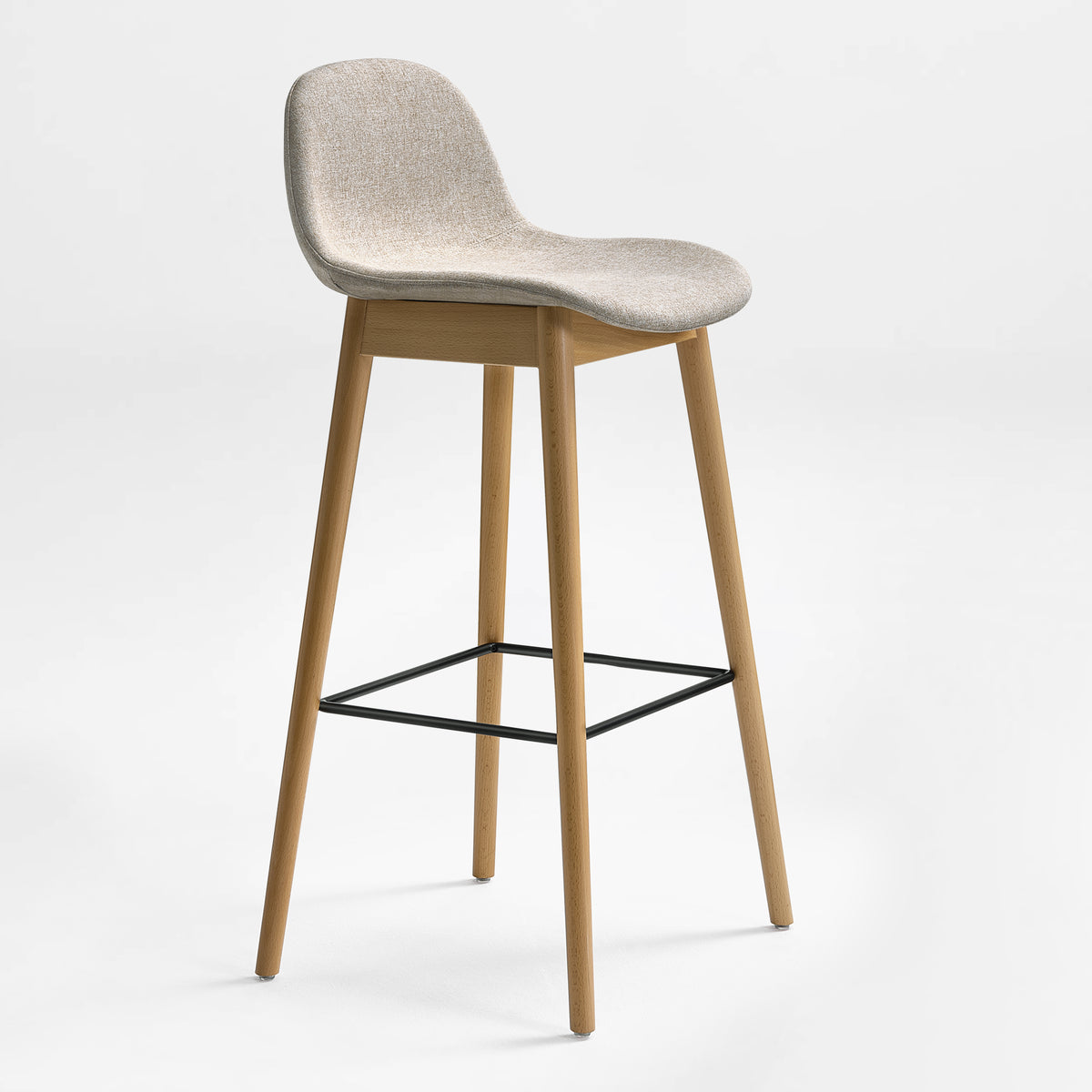 Eureka Ergonomic Perchamp beige fabric stool with oak legs