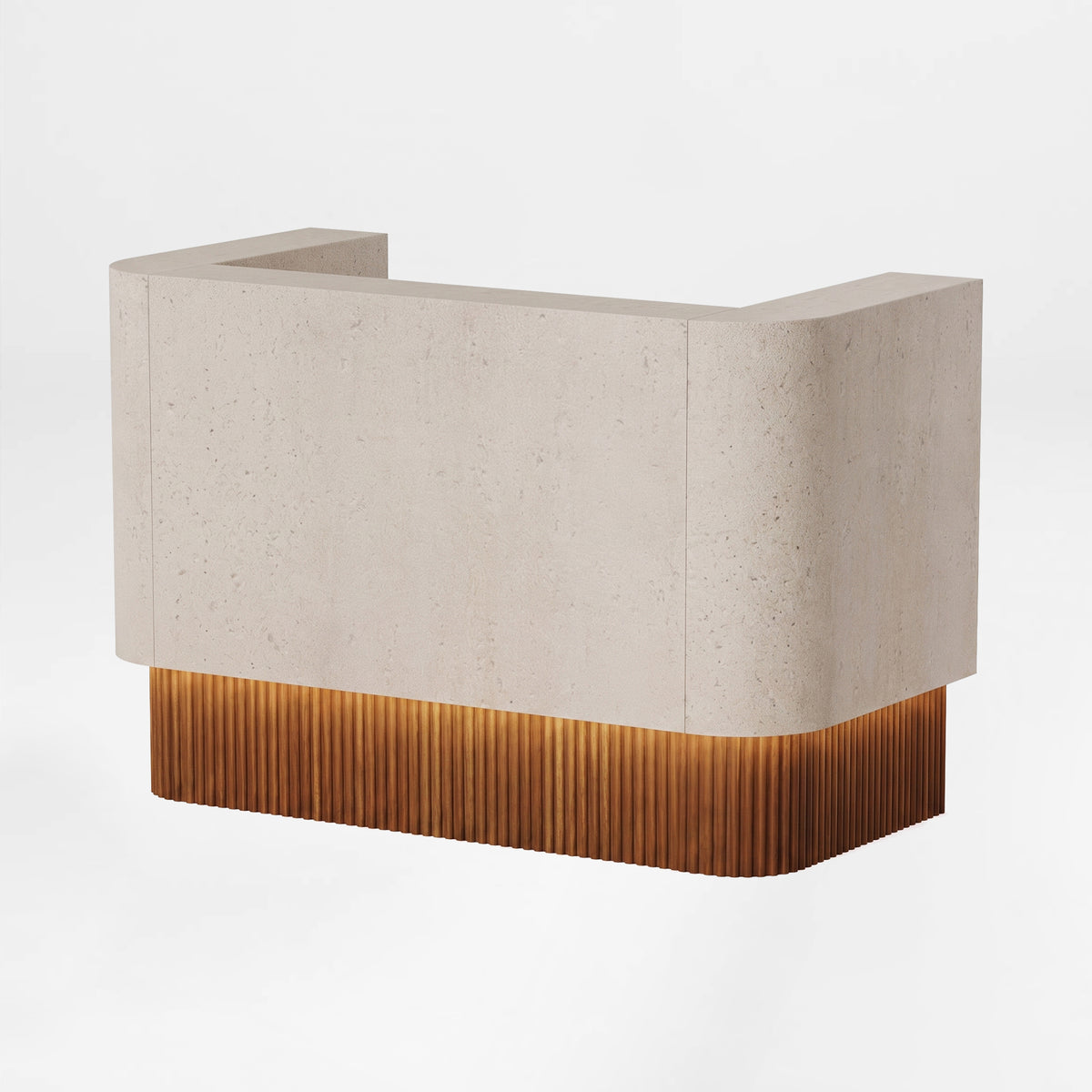 Eureka Ergonomic contemporary reception desk with fluted glowing wood base