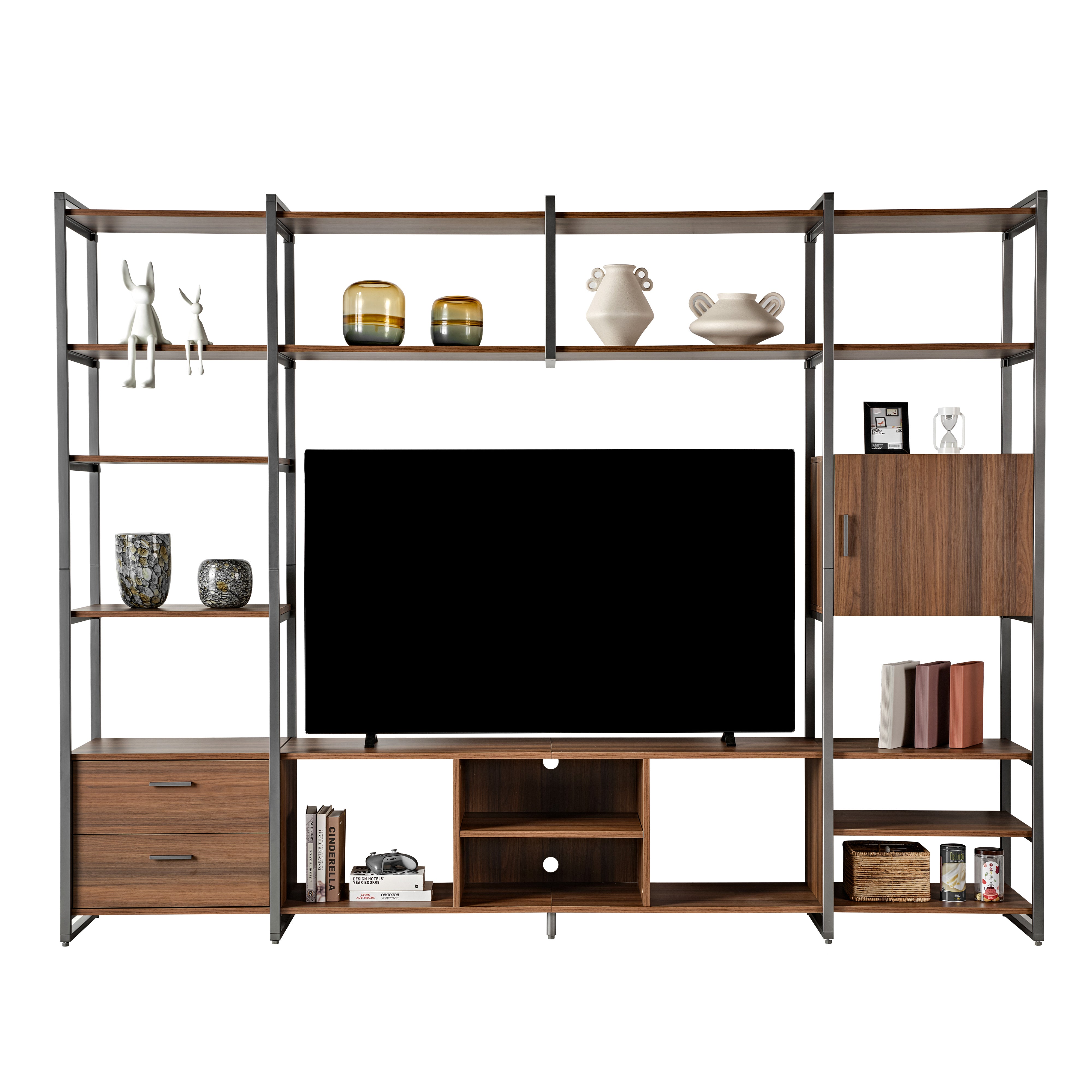 Sonoma Modern TV Stand with Storage Cabinet & Book Shelves