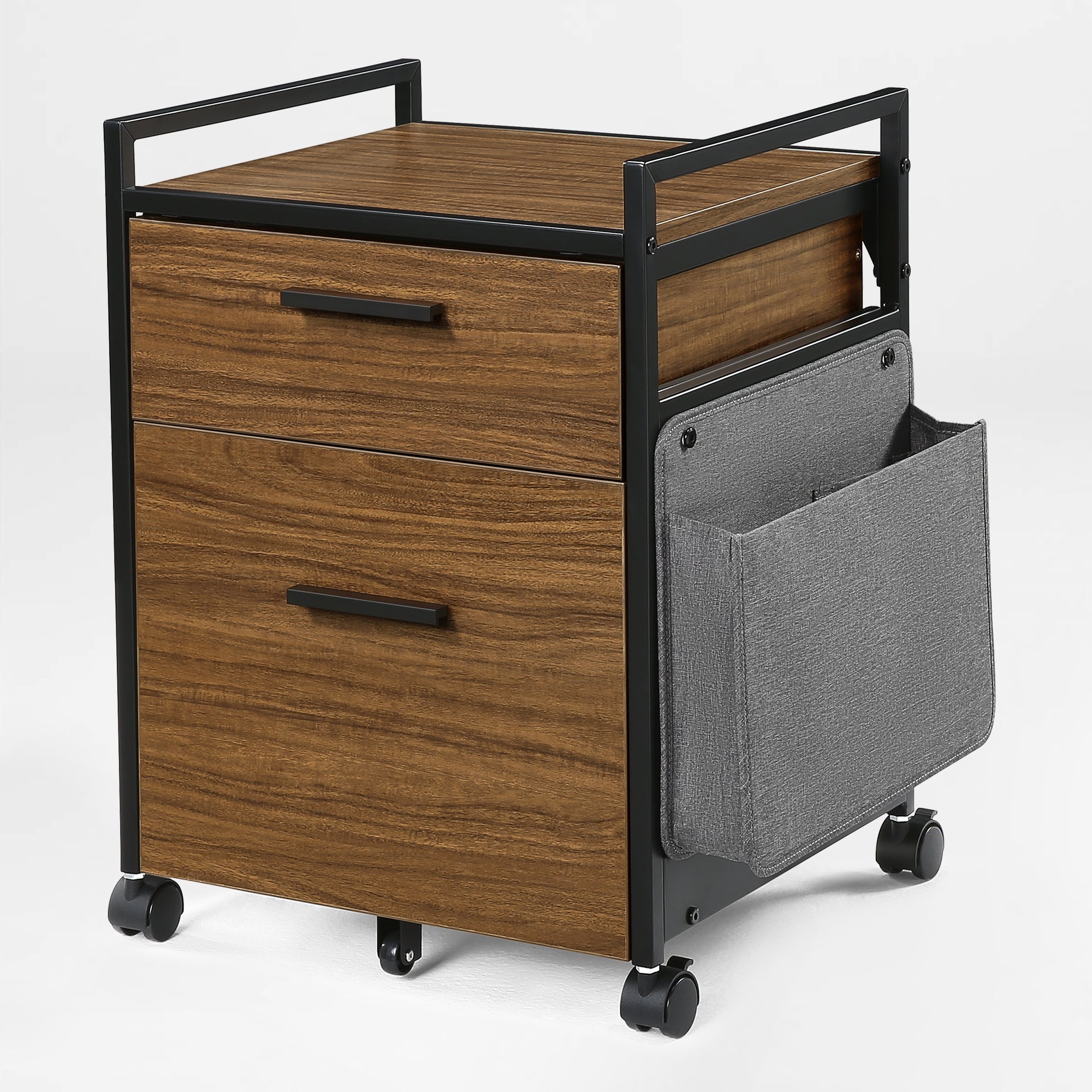 23 Rolling File Cabinet With Drawer, Rustic Brown Finish With Fabric Storage Bag and Lockable Casters.