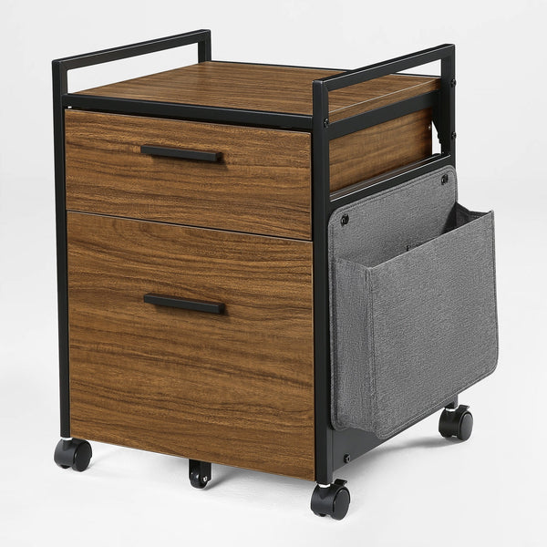23 Rolling File Cabinet With Drawer, Rustic Brown Finish With Fabric Storage Bag and Lockable Casters.