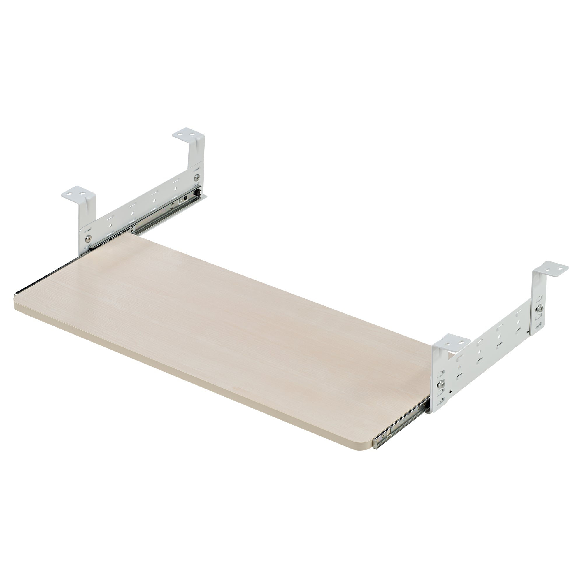 Light Wood Pull-Out Keyboard Tray for Ergonomic Desks.