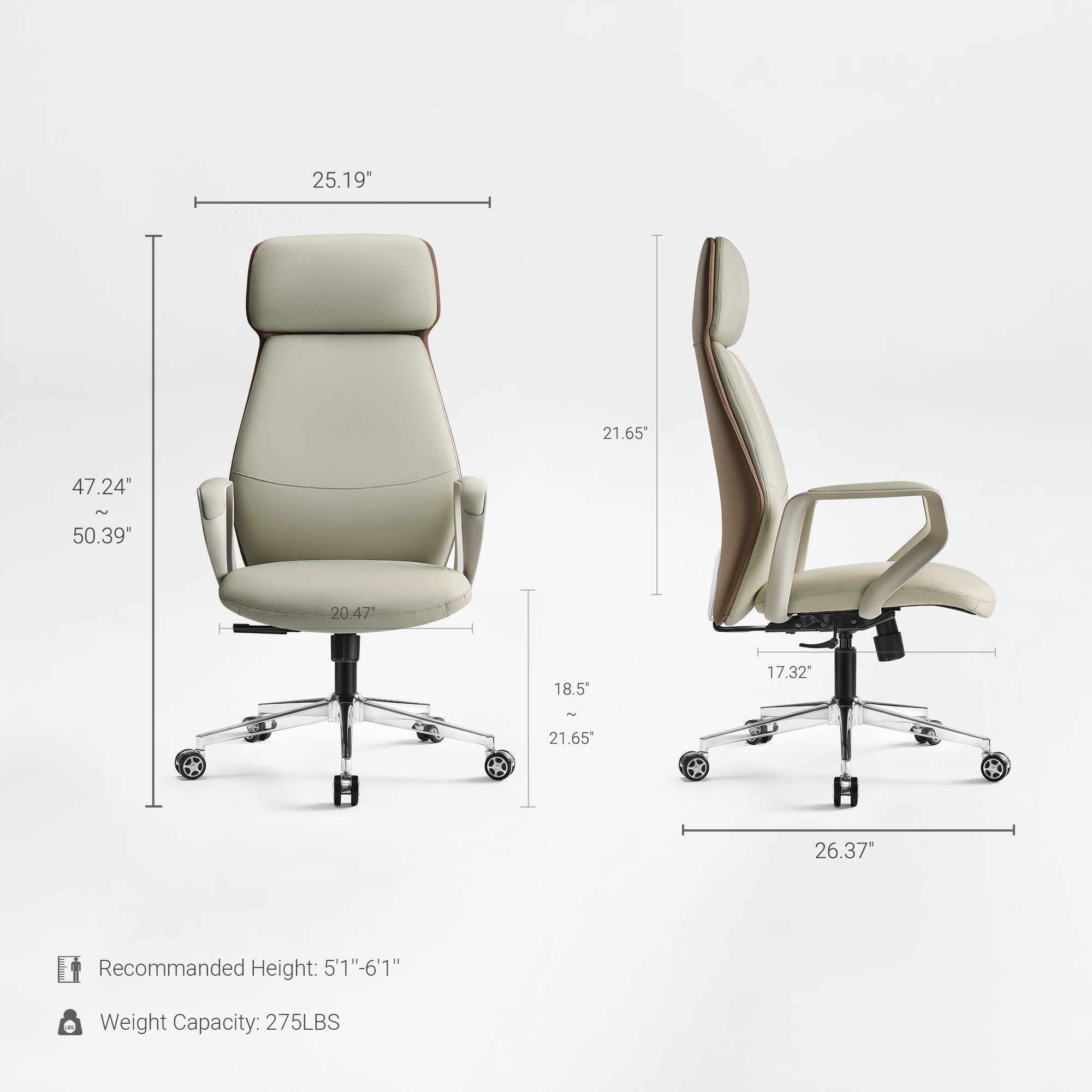 Eureka Ergonomic Aric Faux Leather Executive Office Chair Product Dimensions