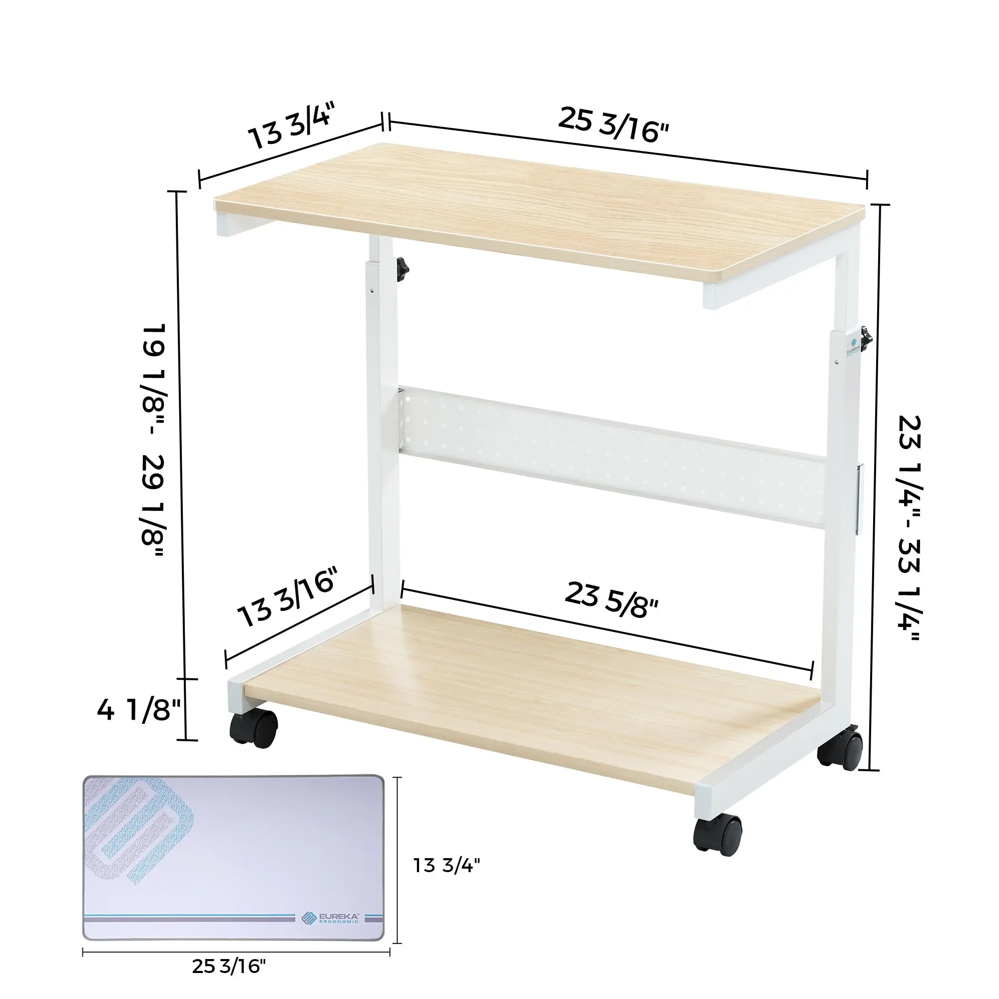 Eureka Ergonomic Mobile Cpu Cart Dimensions and Adjustable Height, Black Steel Frame, Includes Mousepad and Rolling Wheels.