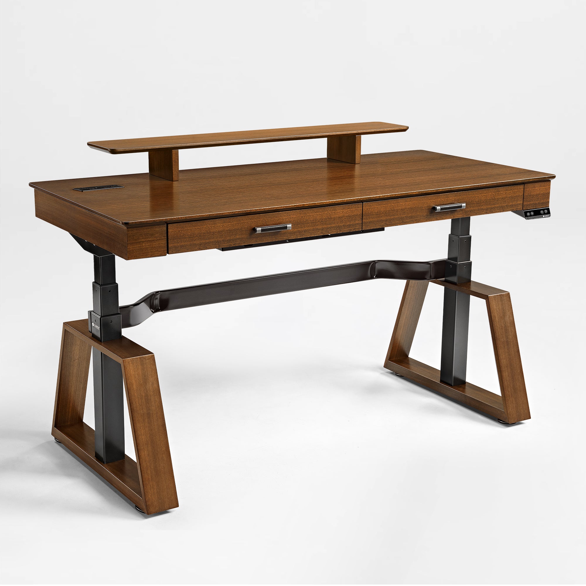 Eureka Ergonomic Ark Executive Standing Desk in Walnut With Monitor and Drawers, Modern Home Office Desk.