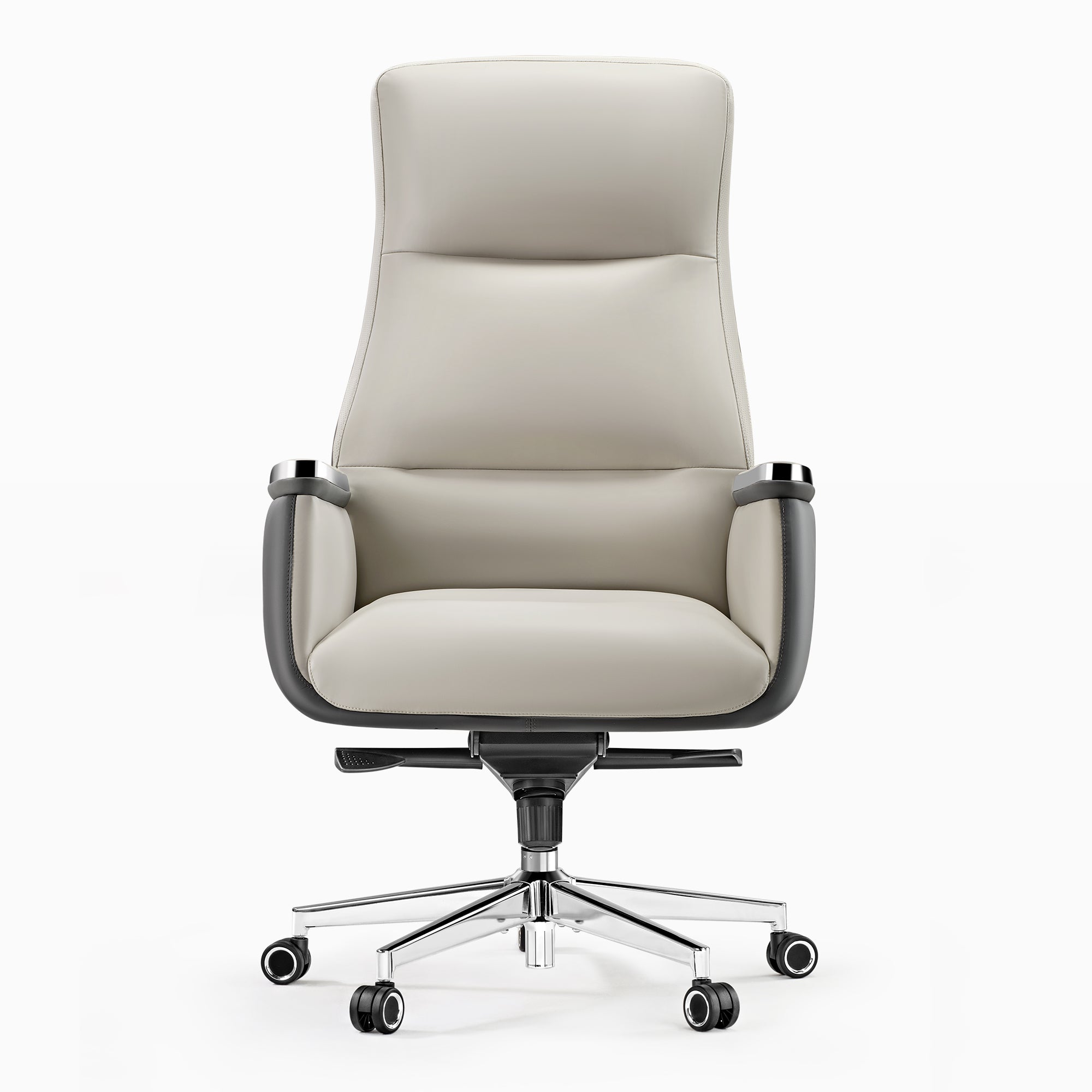 Royal II Executive Office Chair: Cream Leather, Ergonomic Design, High Back, and Gray Accents.