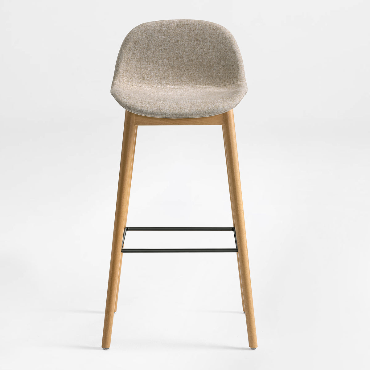 Eureka Ergonomic Perchamp beige stool facing forward on oak legs