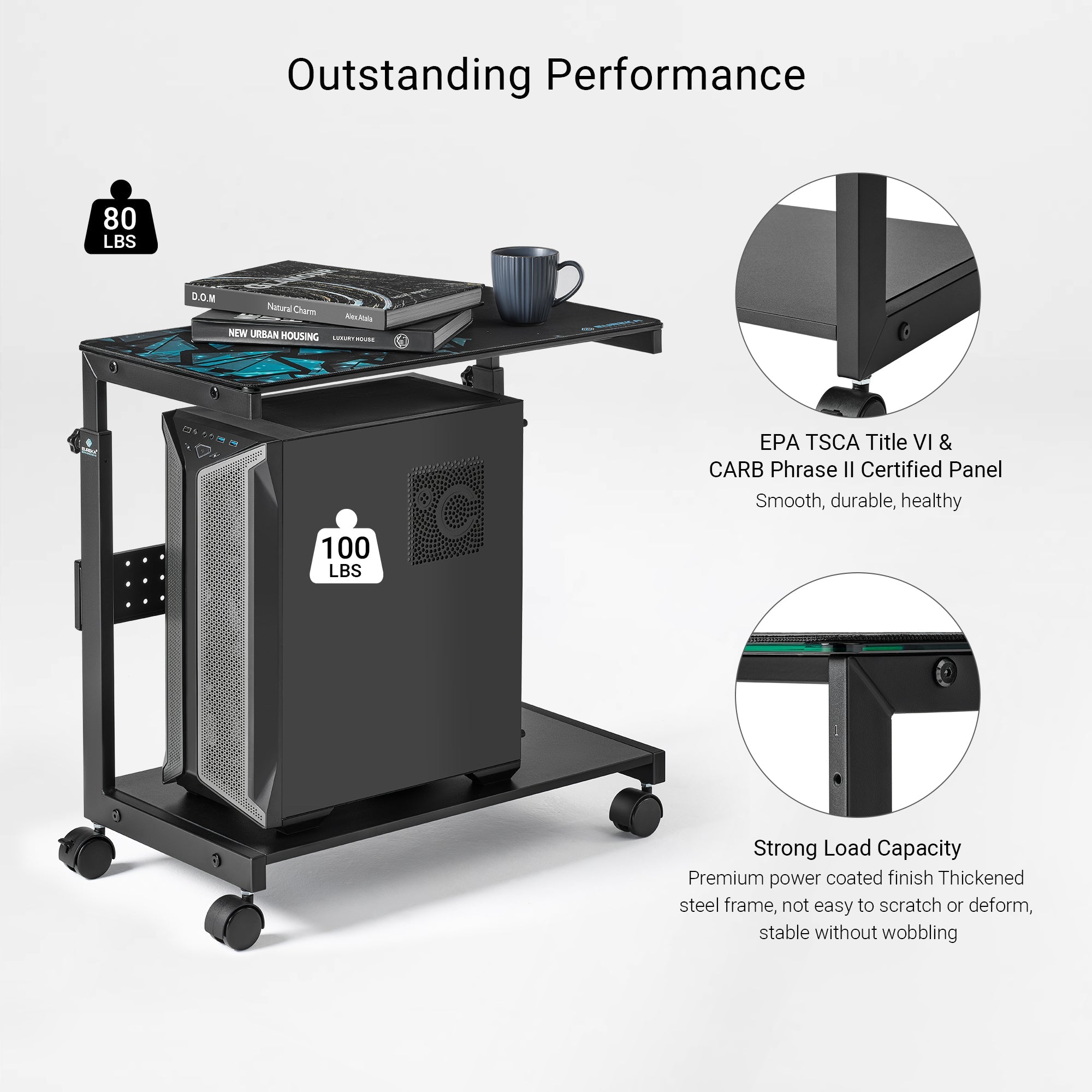 Eureka Ergonomic Mobile Height Adjustable Cpu Cart  of 100 lbs loading capacity