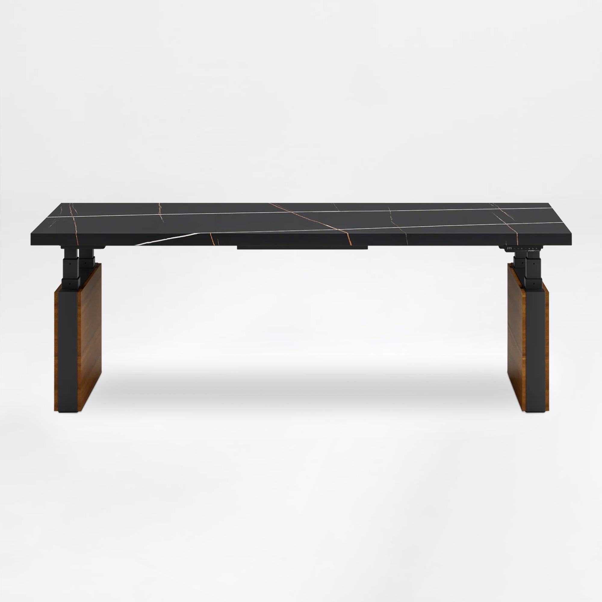 Eureka Ergonomic Zen Pro Standing Desk, Black Sintered Stone Desktop, Wood Accents, Modern Office Furniture.