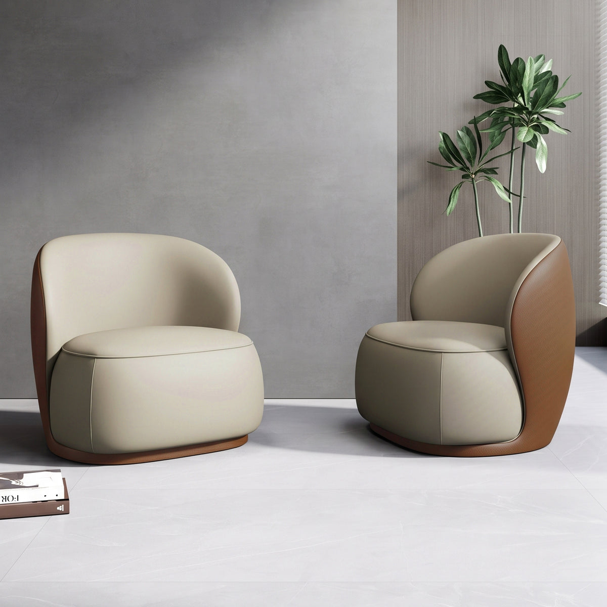 Eureka Ergonomic cream lounge chairs with brown side panels