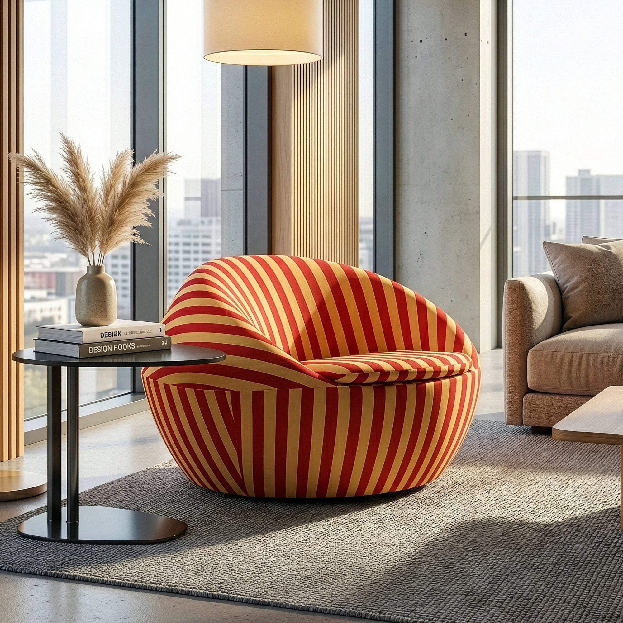 Lounge Chair - Red Yellow & Blue Yellow Stripe