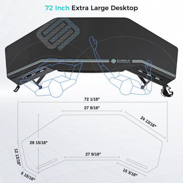 Eureka Ergonomic Top-down view of 72-inch black.