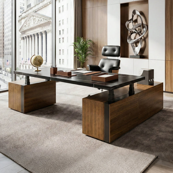 Zen Pro Series, 87"/72" Executive Standing Desk with Cabinets Set