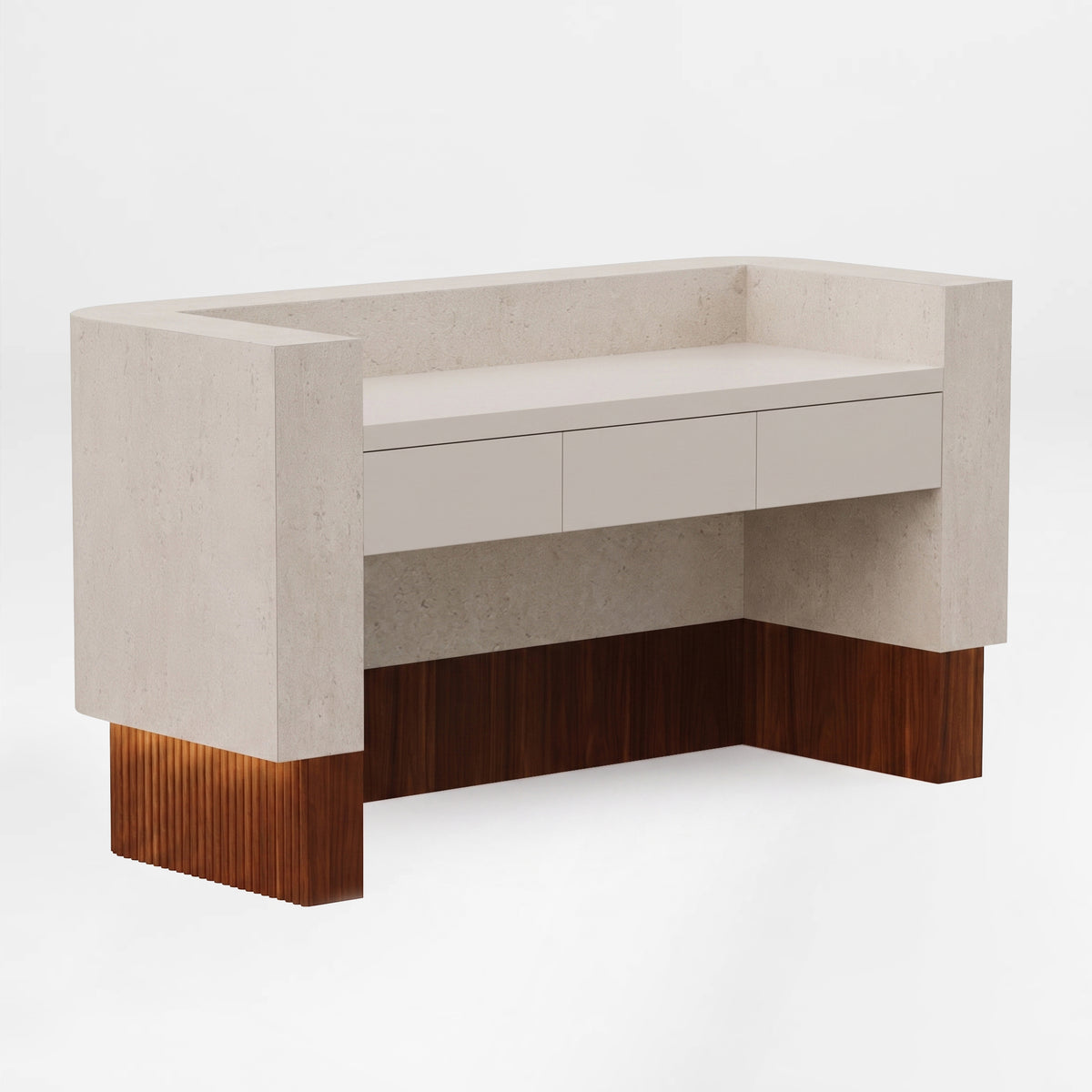 Eureka Ergonomic contemporary reception desk inner workstation three-quarter view