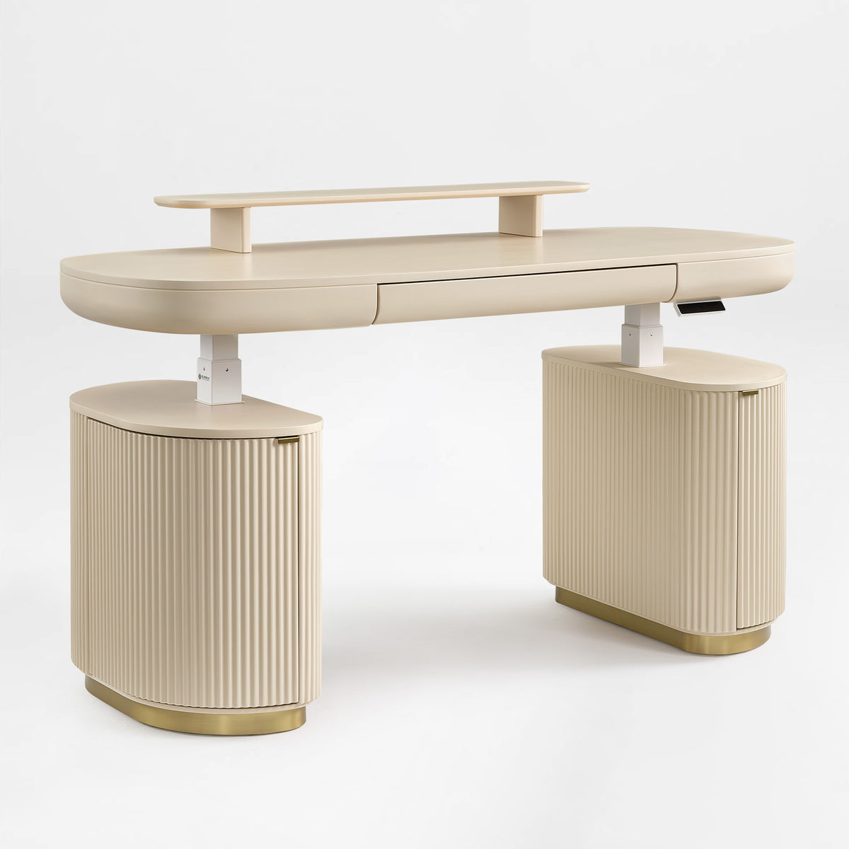 Eureka Ergonomic Opal Oval Executive Standing Desk in Light Beige. Modern Ergonomic Office Furniture.