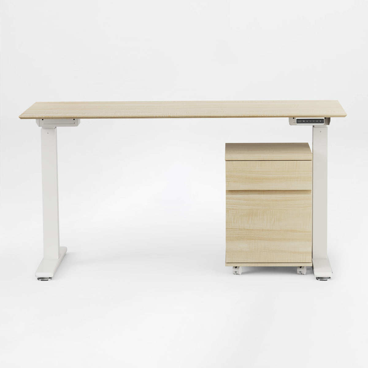 Eureka Ergonomic standing desk front view with two-drawer rolling cabinet