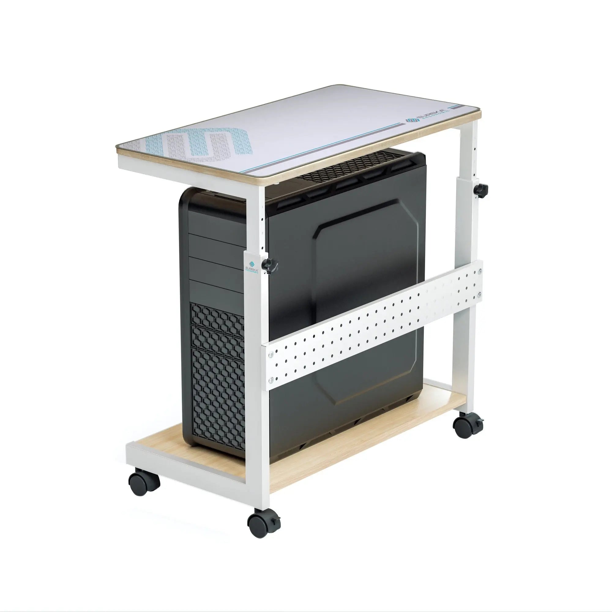 Eureka Ergonomic Mobile Cpu Cart With Black Pc, Height Adjustable, Includes Mousepad, and Rolling Wheels.