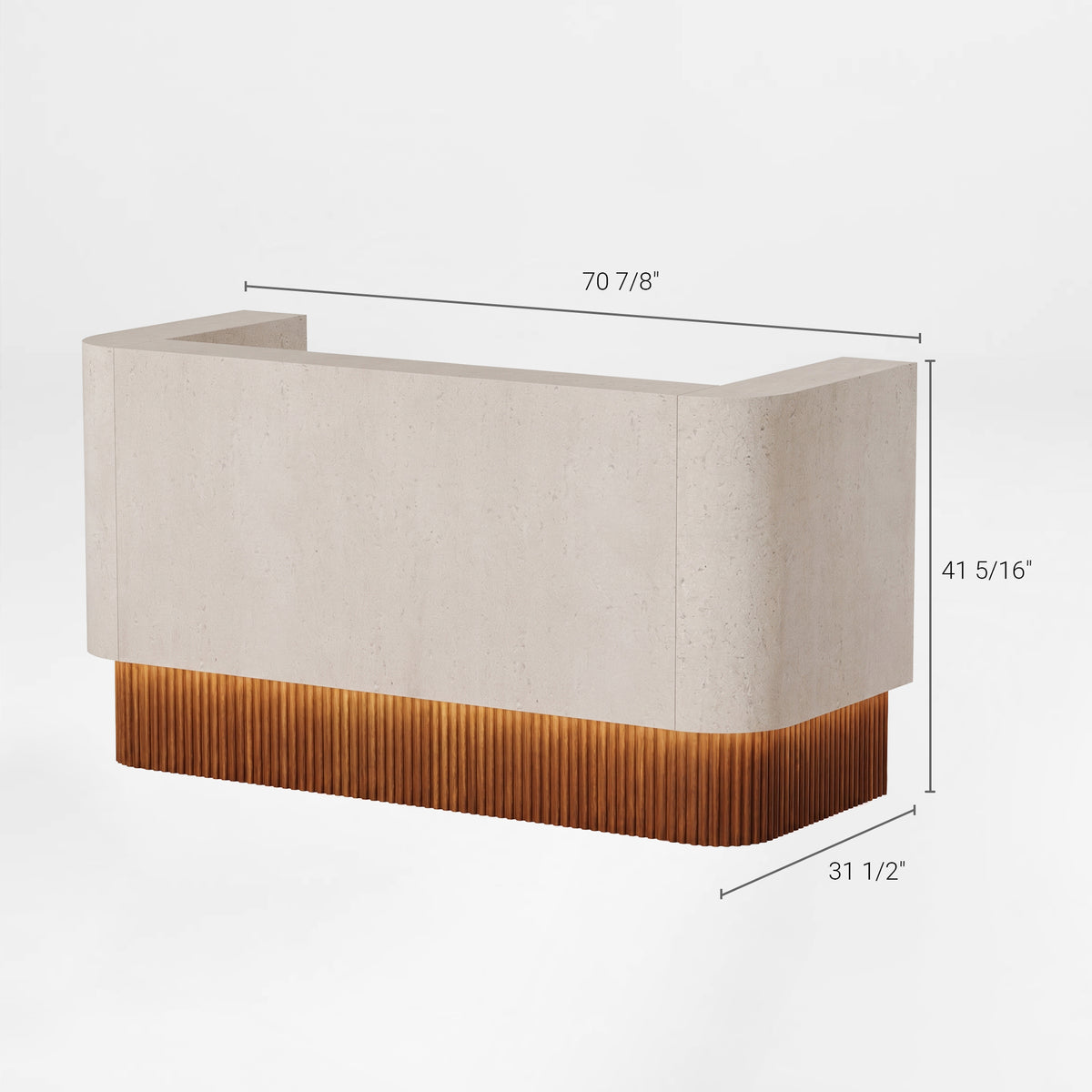 Eureka Ergonomic contemporary reception desk 71-inch width dimension diagram