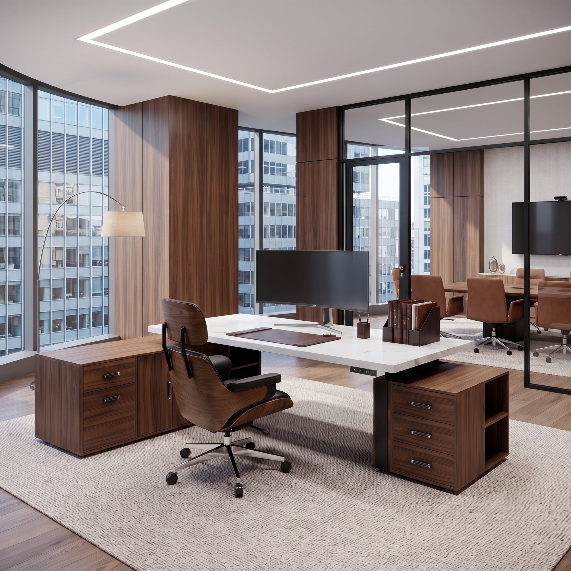 Zen Pro Series, 87"/72" Executive Standing Desk with Cabinets Set