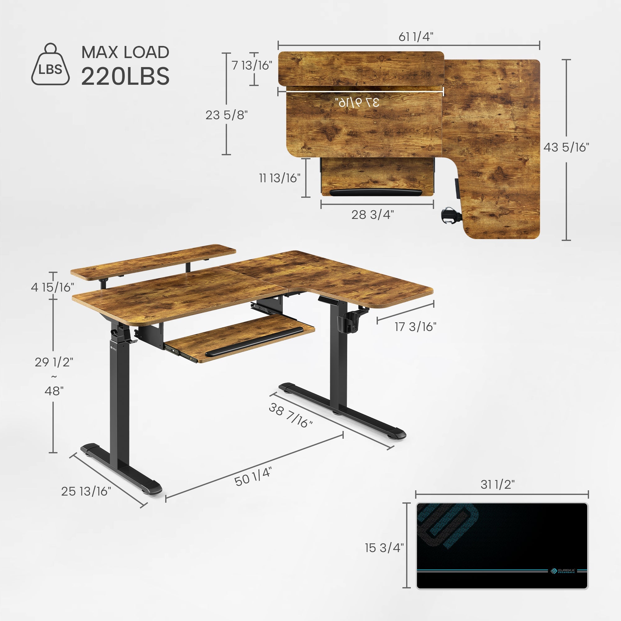 L-Shaped Standing Desk with Accessories Set (60"x23")