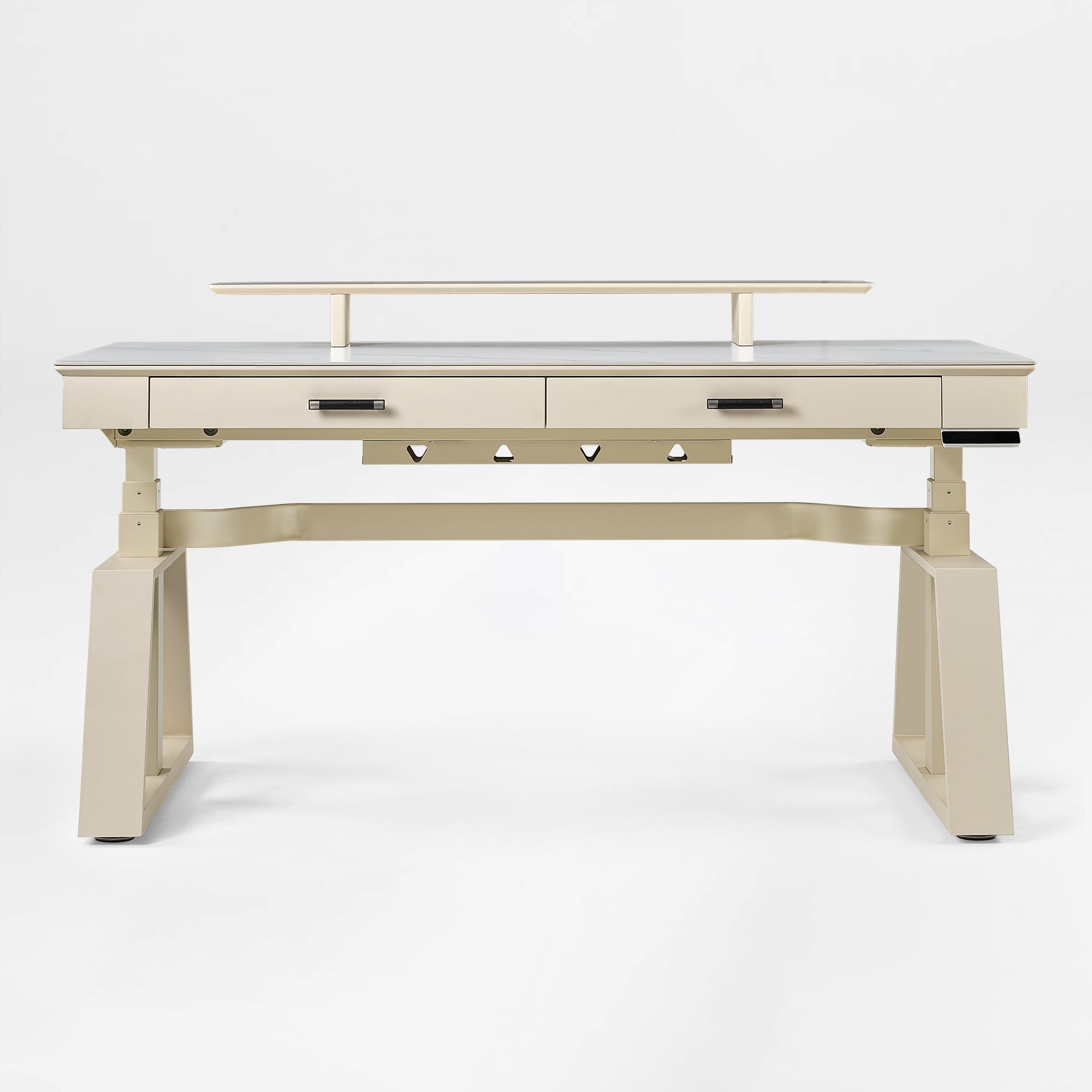 Eureka Ergonomic Ark Executive Standing Desk in birch veneer With Monitor and Drawers, Modern Home Office Desk.