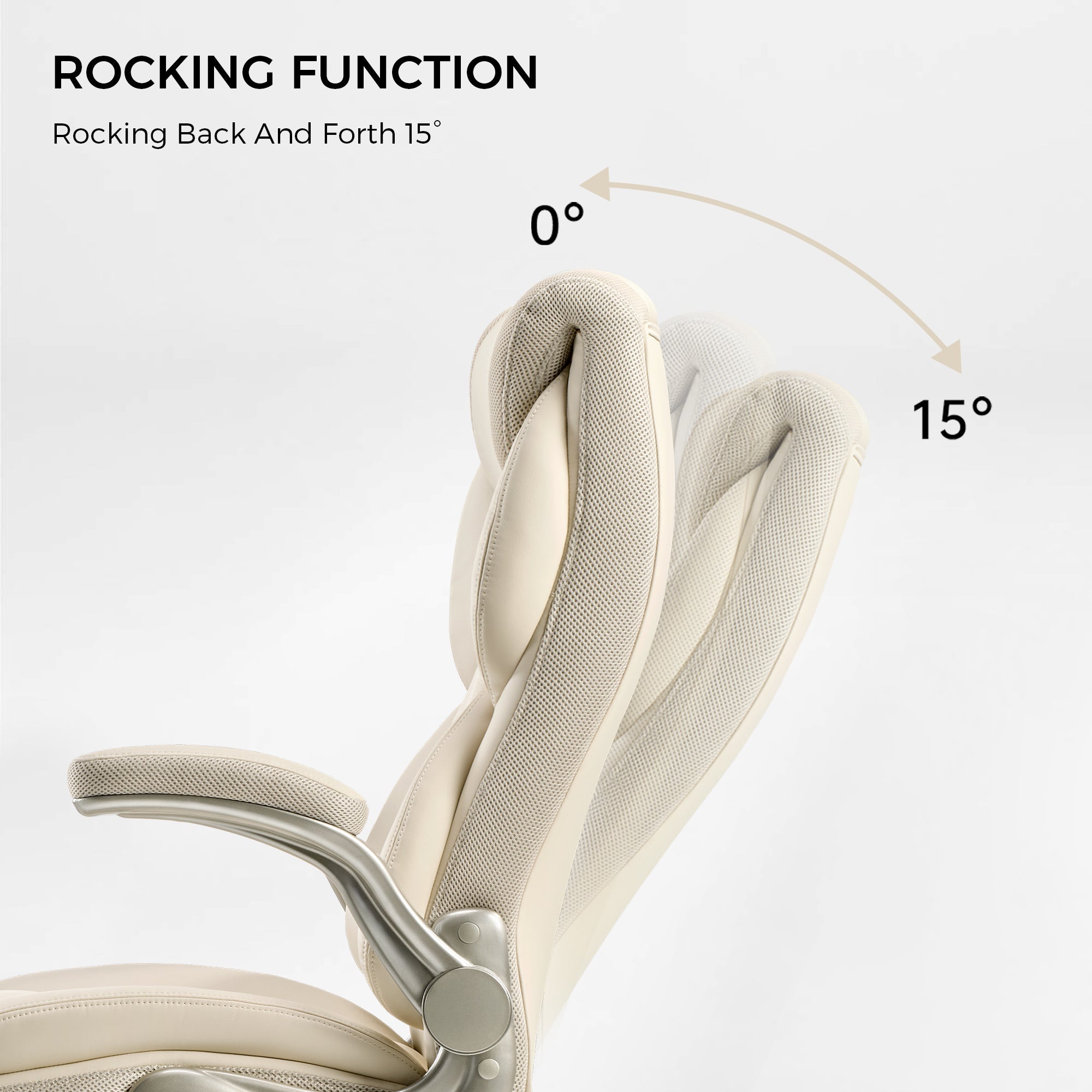 Galene Cream Office Chair Rocking Back and Forth 15 Degrees, Ergonomic Design, Breathable Mesh Headrest for Workspace Comfort.