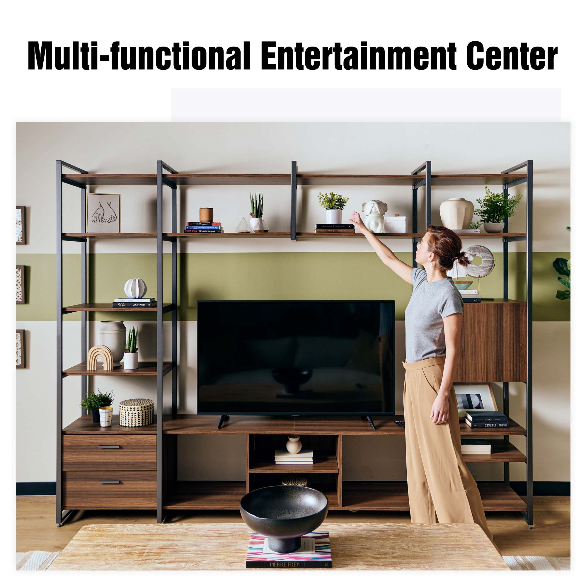 Sonoma Modern TV Stand with Storage Cabinet & Book Shelves