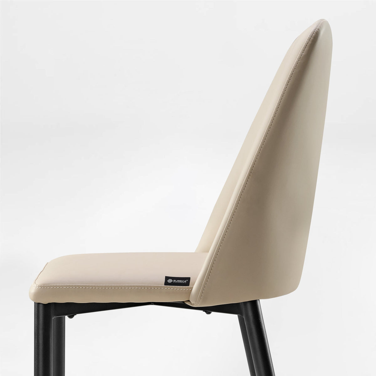 Off-White Chester Dining Chair Side Profile, Pu Leather, Black Legs, Dining Room Furniture.