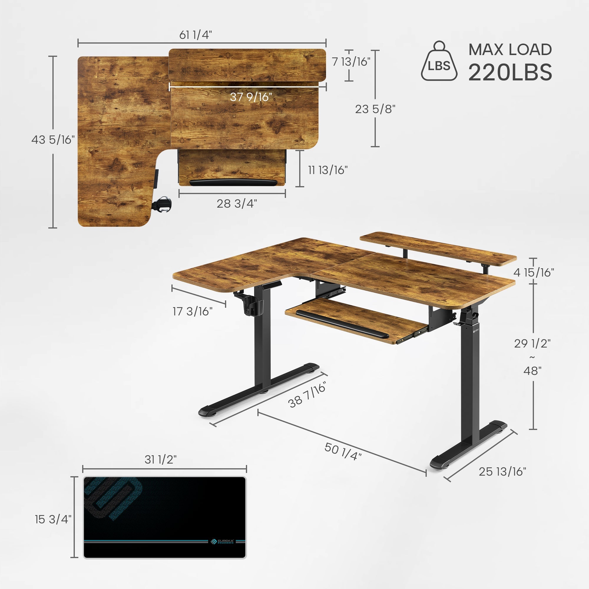 L-Shaped Standing Desk with Accessories Set (60"x23")
