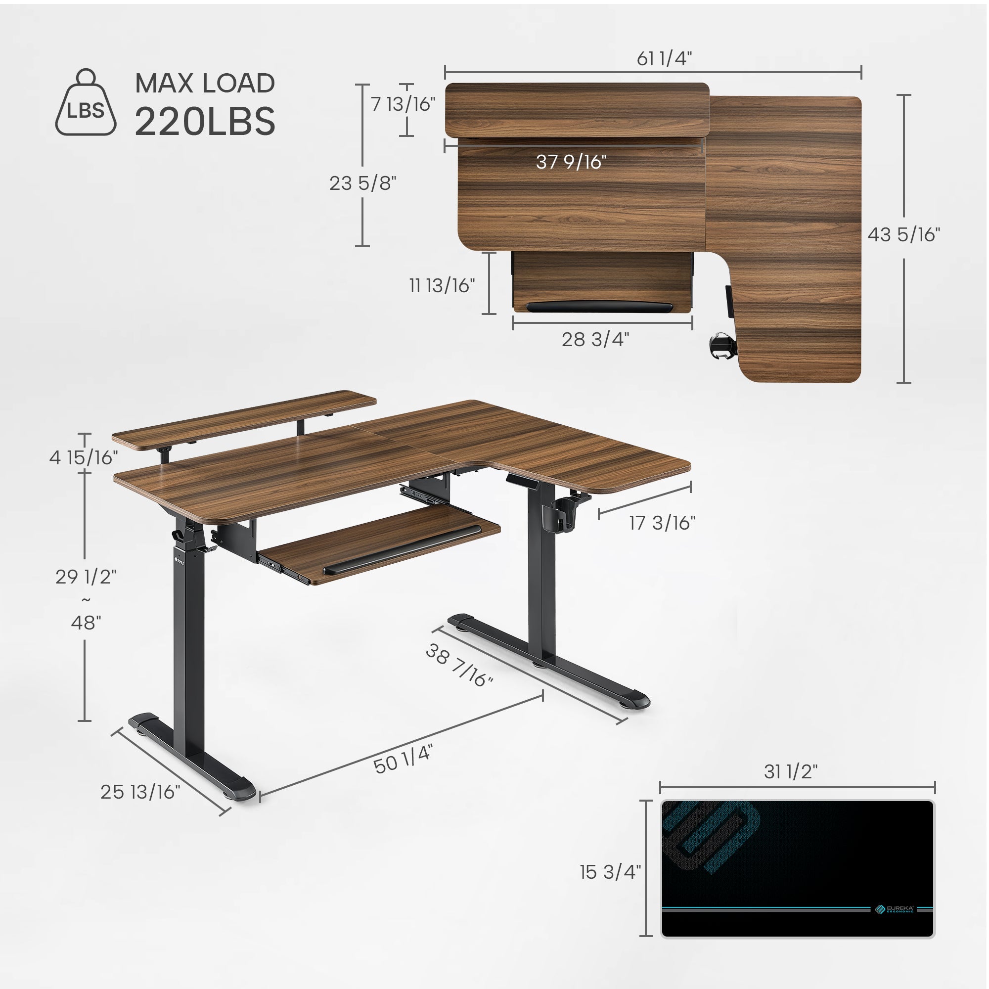 L-Shaped Standing Desk with Accessories Set (60"x23")