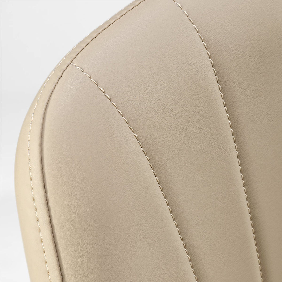 Off-White Pu Leather Upholstered Chester Dining Chair Detail, Showcasing Diamond Stitching.