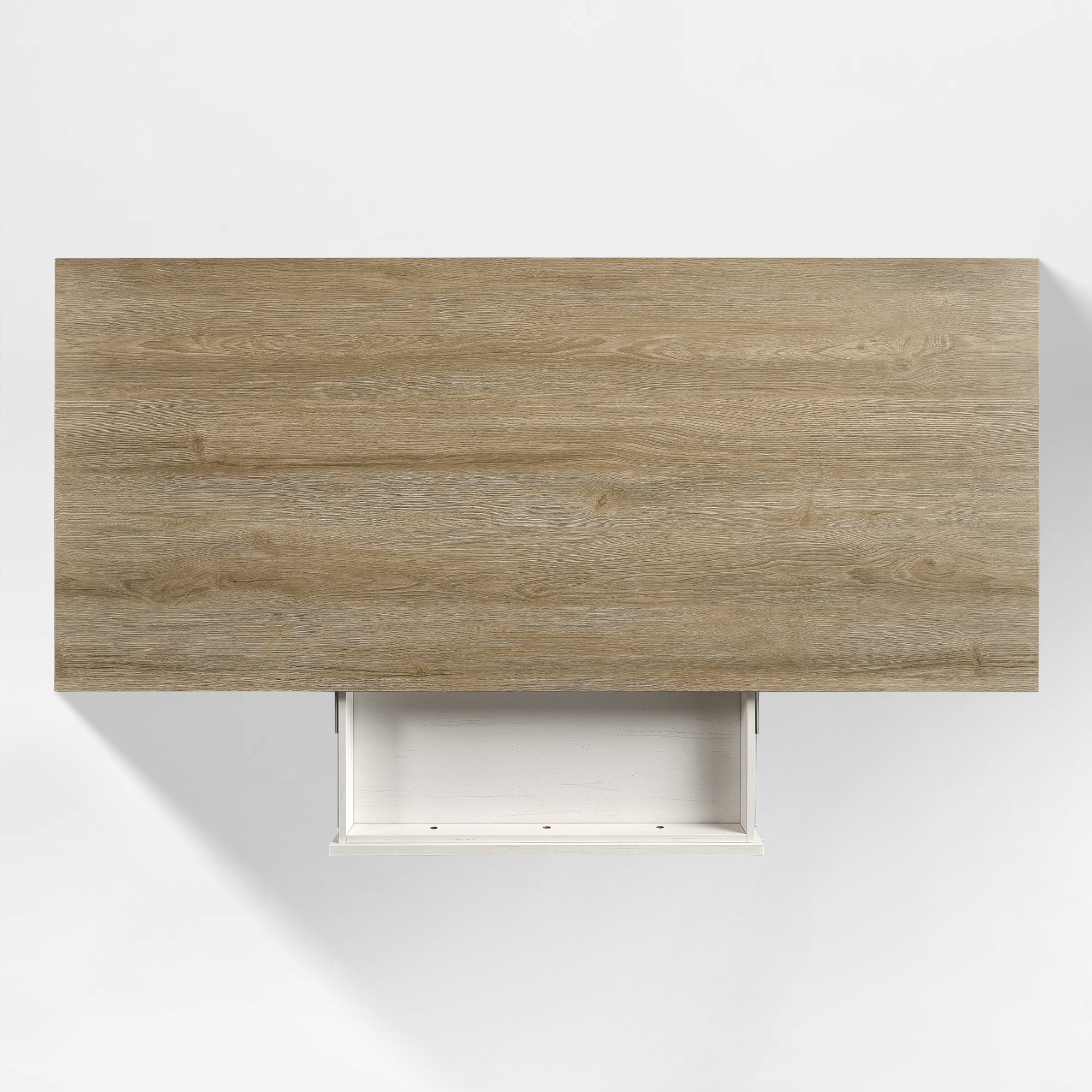 Eureka Ergonomic Ark SD Standing Desk with Sonoma Oak finish and drawer, shown from overhead